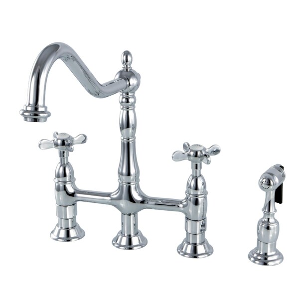 KS1271BEXBS Essex Bridge Kitchen Faucet W/Brass Sprayer, Chrome